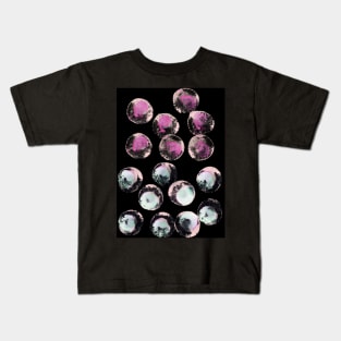 Simple abstract background with bubbles, confetti. Blue, pink rainbow watercolor dots (circles) on black. Perfect for greeting card, postcard, poster, logo, textile, fabric, packaging, wrapping paper. Kids T-Shirt
